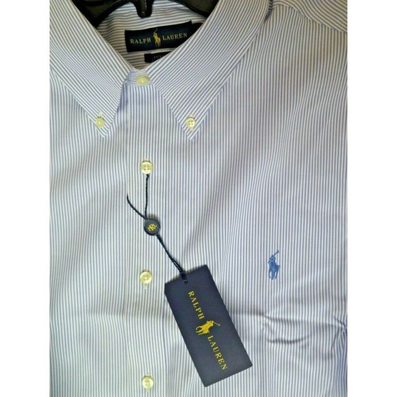 Ralph Lauren Men 18 34/35 Buttondown Shirt L/S Classic Fit Striped Blue White$90 - Picture 5 of 7